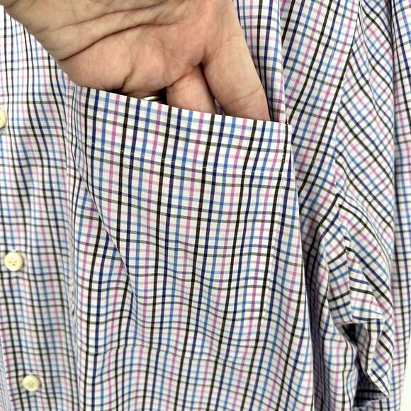 Peter Millar Shirt Mens 16.5 Button Up Long Nanoluxe Plaid Blue Pink White - Picture 6 of 8